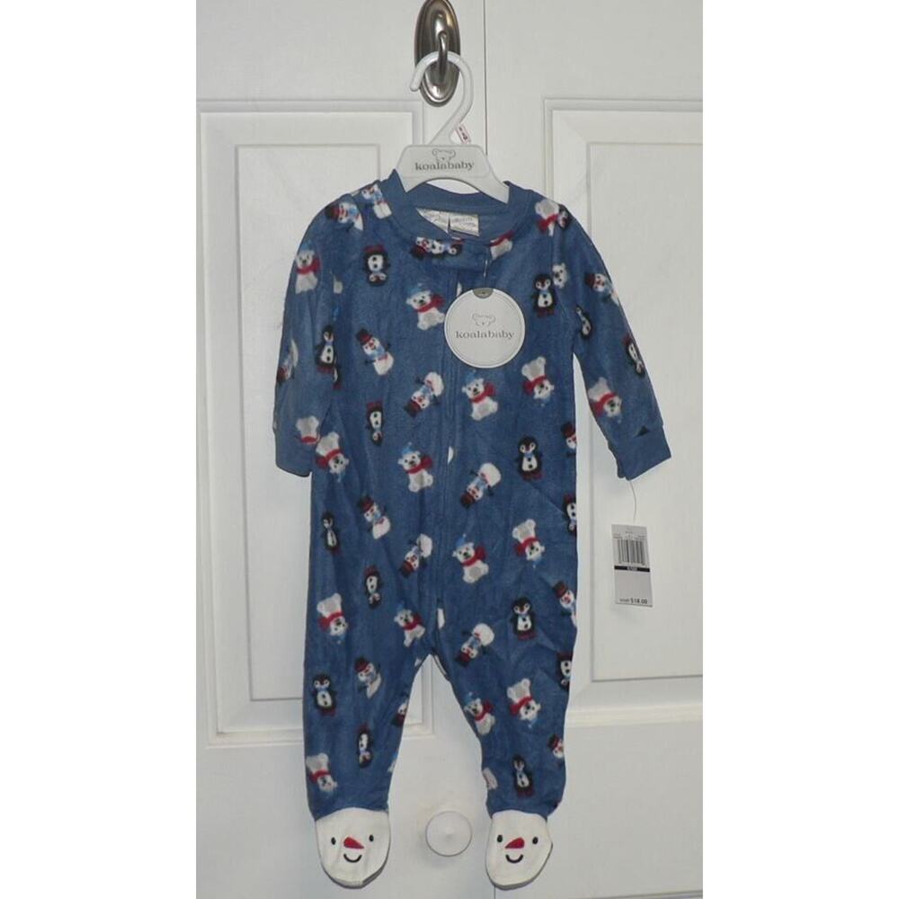 Koala Baby Long Sleeve Plush Fleece Snowman Penguin Footed Jumper Blue 6-9M $18